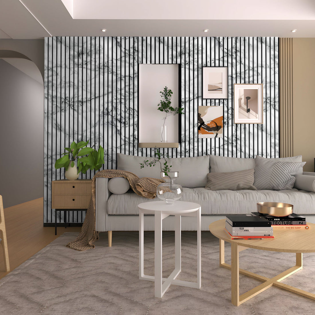 White Marble WPC Fluted Slat Wall Panel